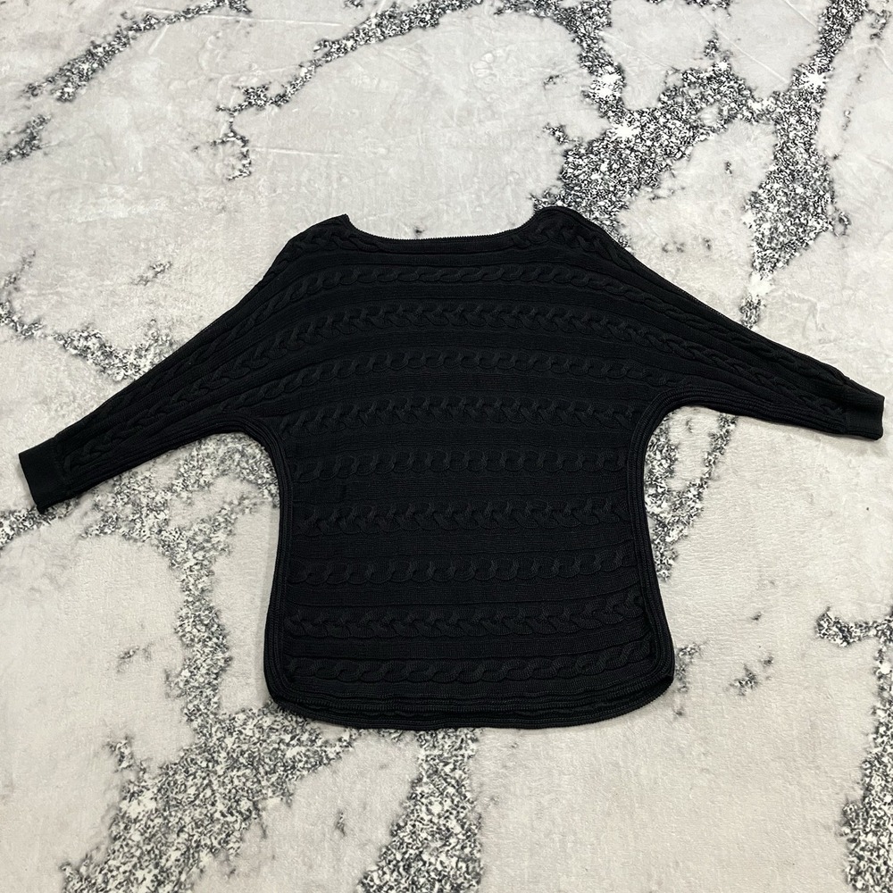 Lauren Ralph Lauren Black Cable Knit Sweater Womens Size L Dolman Sleeve Preppy